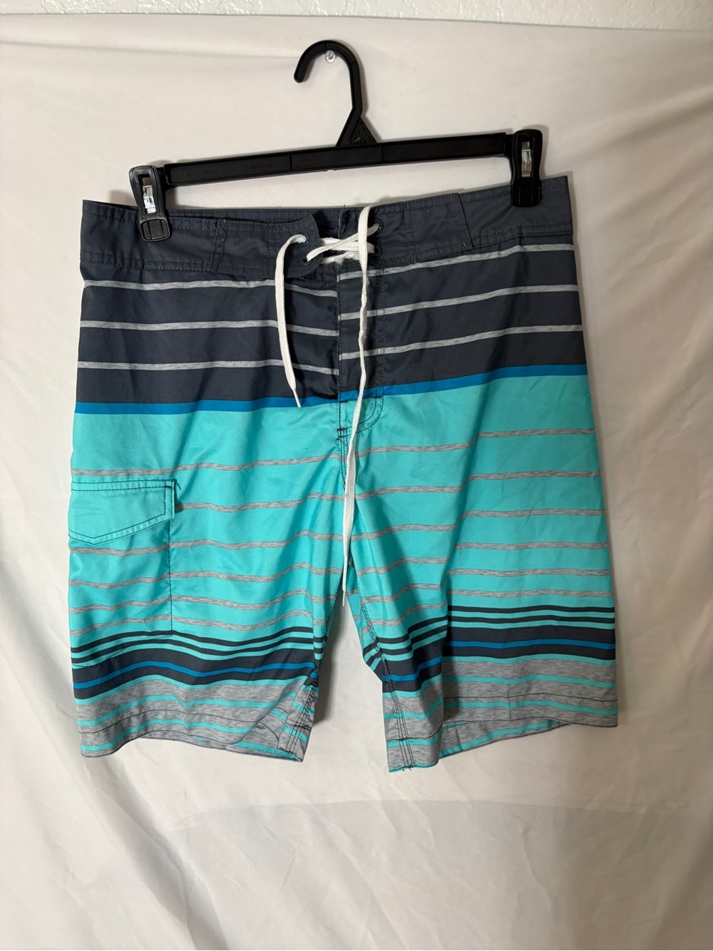 Old Navy Turquoise and Gray Striped Men's Swim Board Shorts
